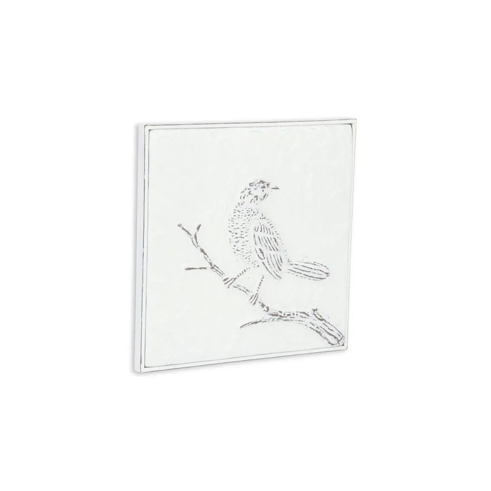 10" X 10" White Bird Metal Square Hanging Wall Decor HomeRoots