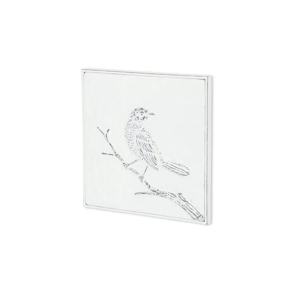 10" X 10" White Bird Metal Square Hanging Wall Decor HomeRoots
