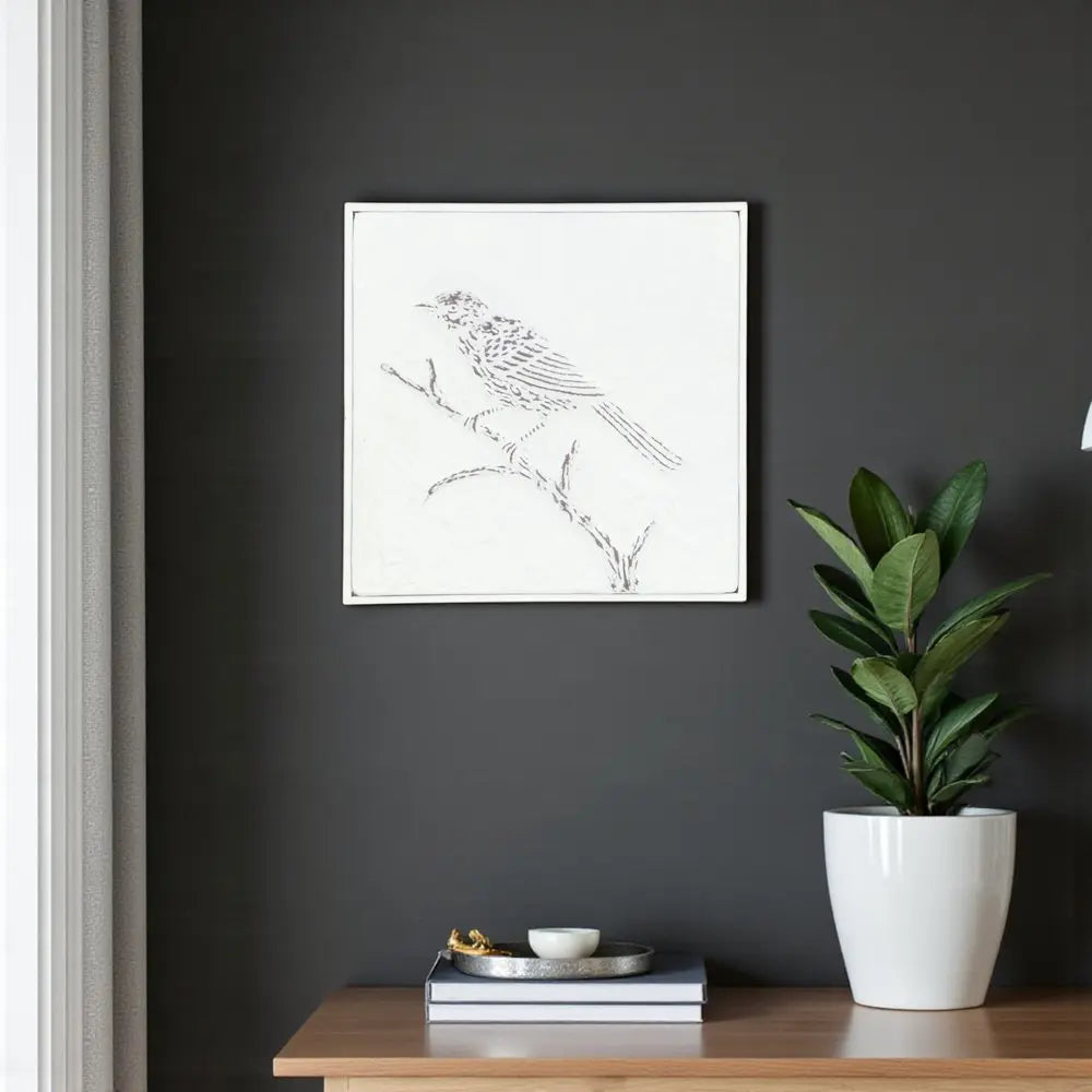 10" X 10" White Bird Metal Square Hanging Wall Decor HomeRoots