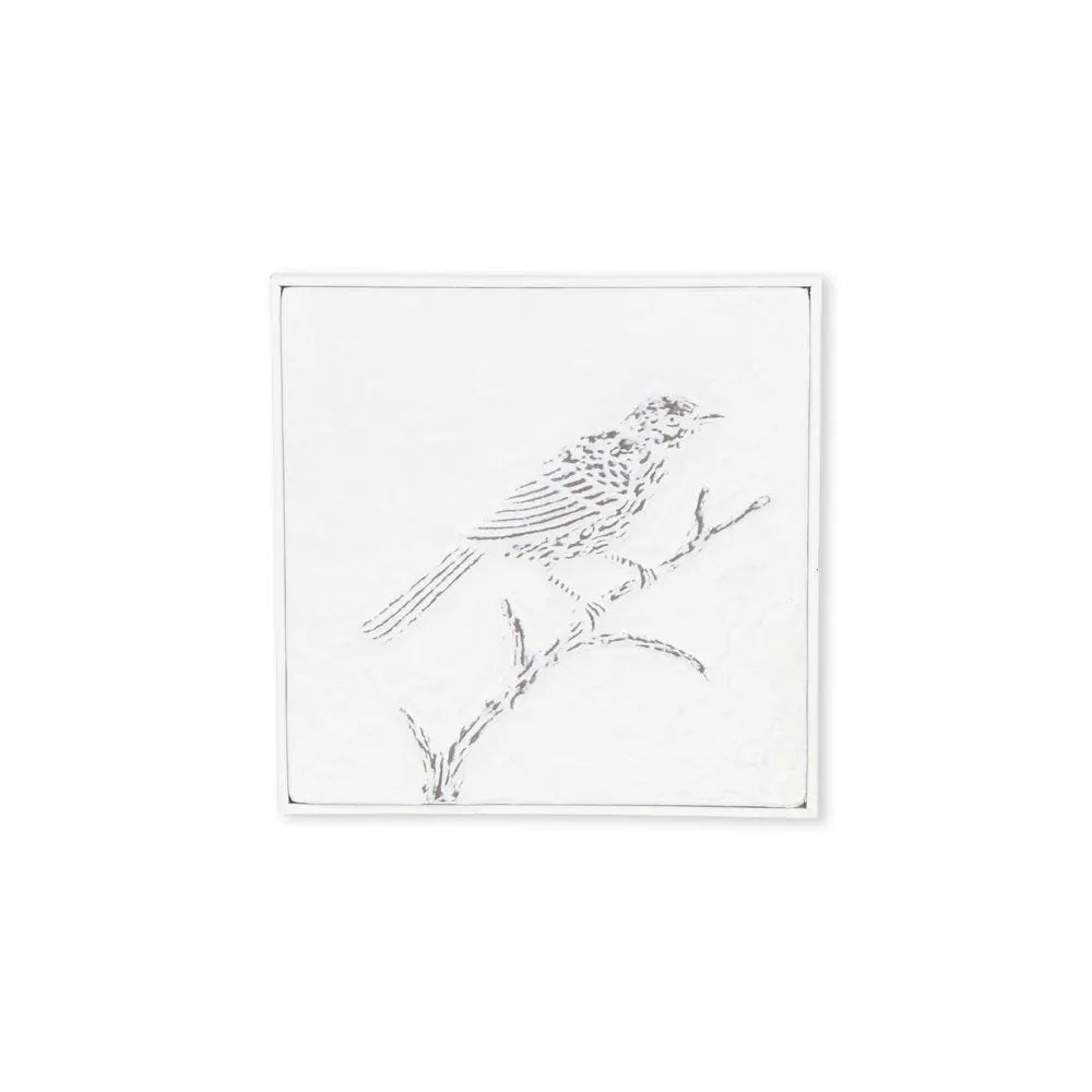 10" X 10" White Bird Metal Square Hanging Wall Decor HomeRoots