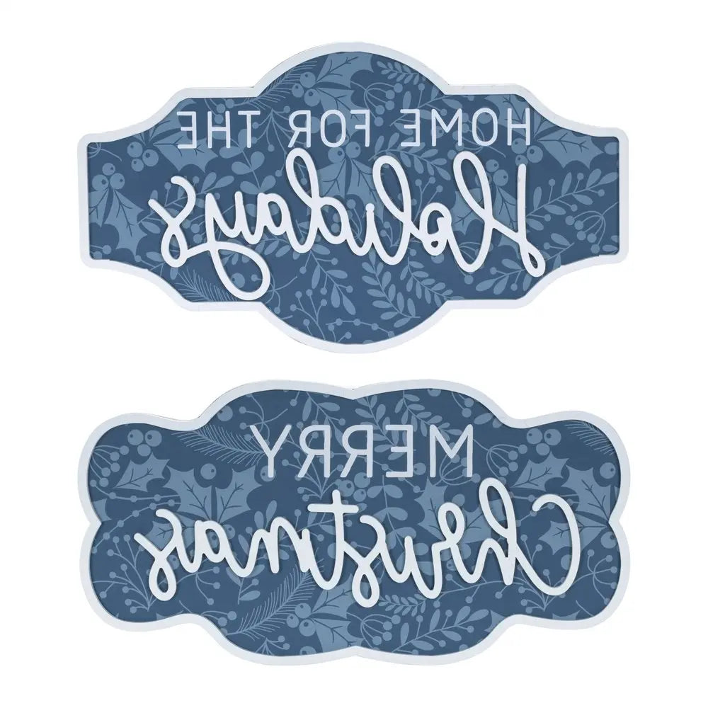 Set of Two Blue And White Christmas Home For The Holidays Wood Wall Decor HomeRoots