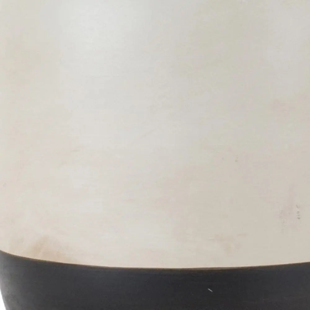 Set of Two Cream And Black Distressed Ceramic Tabletop Pillar Candle Holders HomeRoots