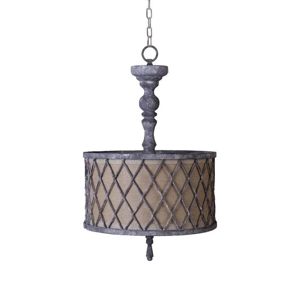 Gray Drum Distressed Galvanized Metal Dimmable Chandelier With Natural Shade HomeRoots