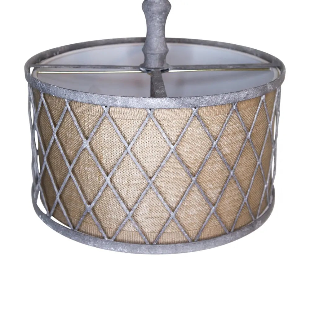 Gray Drum Distressed Galvanized Metal Dimmable Chandelier With Natural Shade HomeRoots