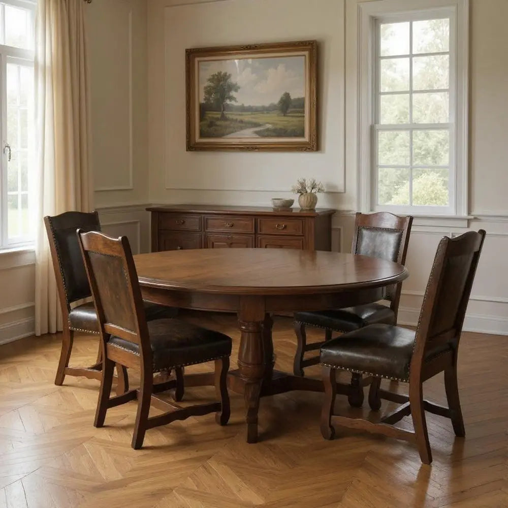 Seven Piece Brown Solid Wood Dining Set with Six Chairs - NOVA HOME FURNITURE