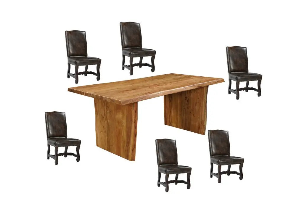 Seven Piece Brown Solid Wood Dining Set with Six Chairs - NOVA HOME FURNITURE