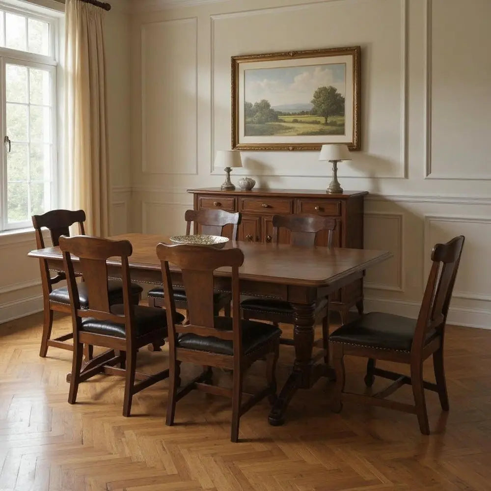 Seven Piece Brown Solid Wood Dining Set with Six Chairs - NOVA HOME FURNITURE