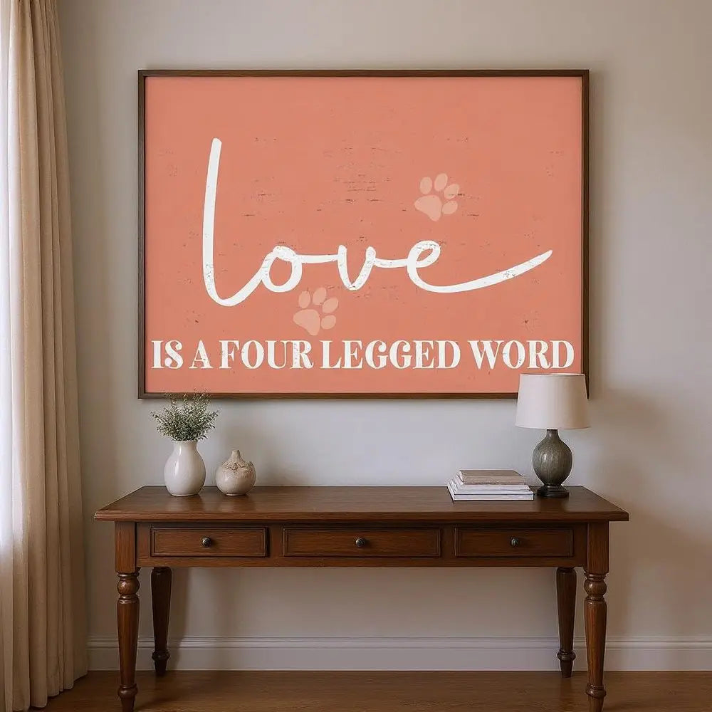 12" X 12" Pink And White Love Is A Four Legged Word Canvas Wall Decor HomeRoots