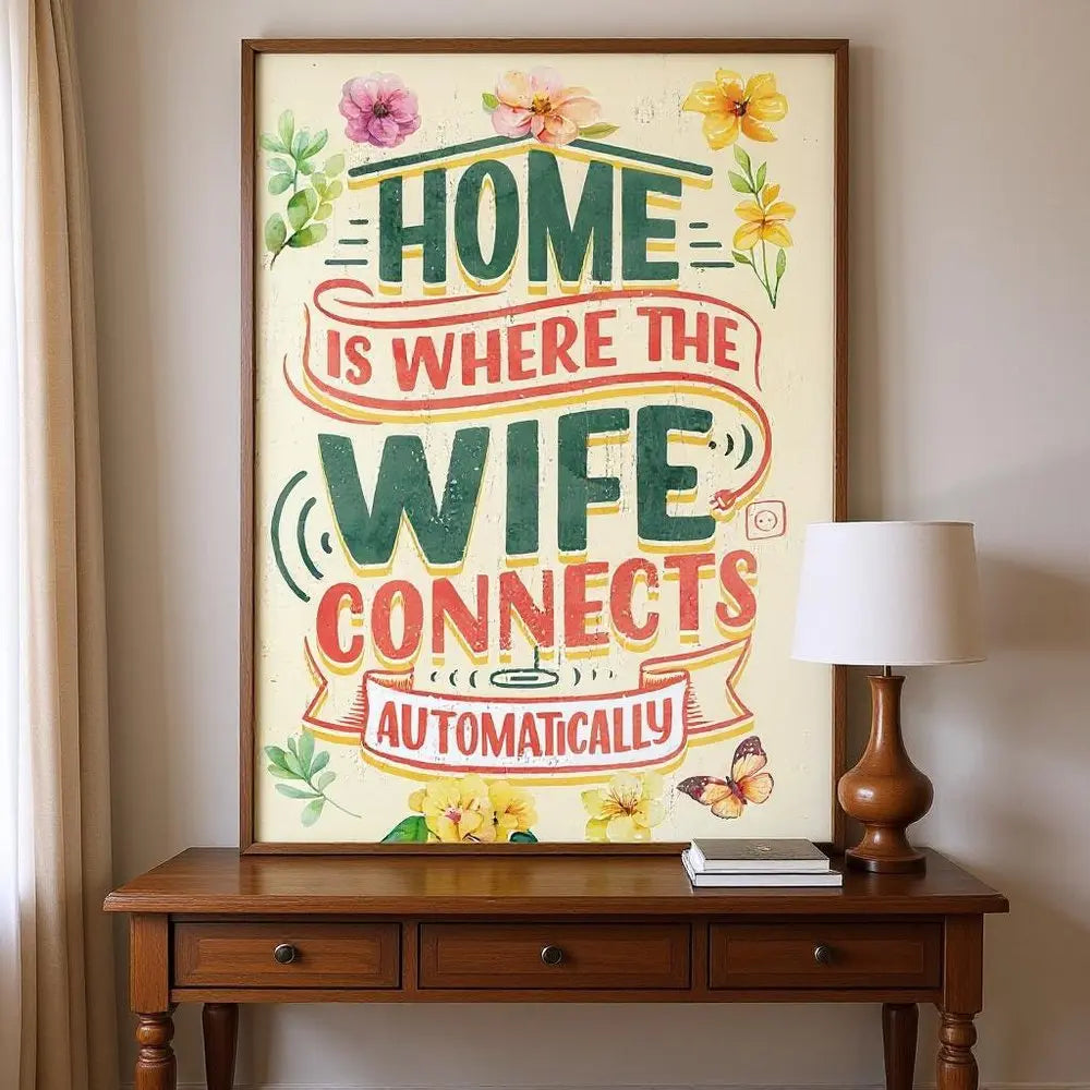 12" X 12" White Green And Orange Home is Where the Wife Connects Automatically Canvas Wall Decor HomeRoots