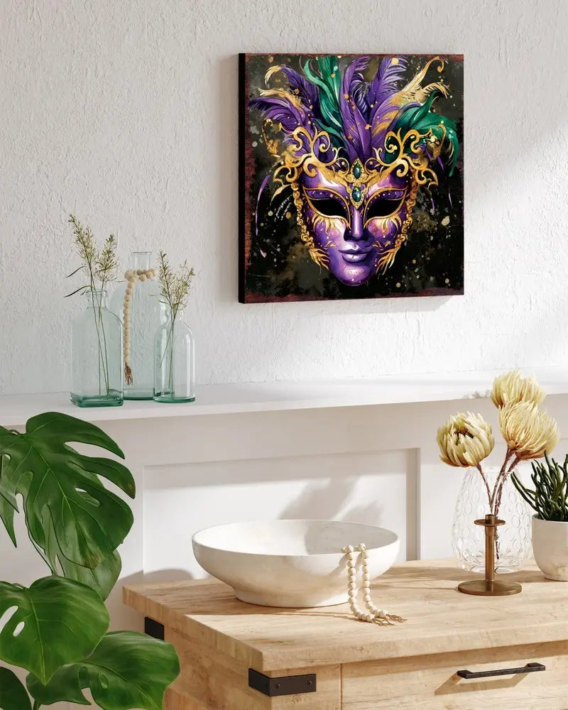 12" X 12" Black Gold And Purple Mardi Gras Canvas Square Hanging Wall Decor HomeRoots