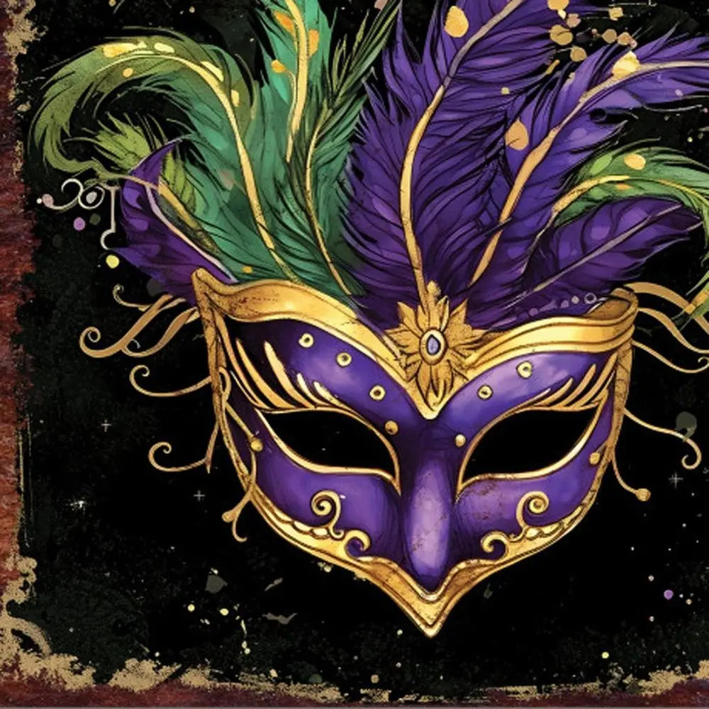 12" X 12" Black Gold And Purple Mardi Gras Canvas Square Hanging Wall Decor HomeRoots