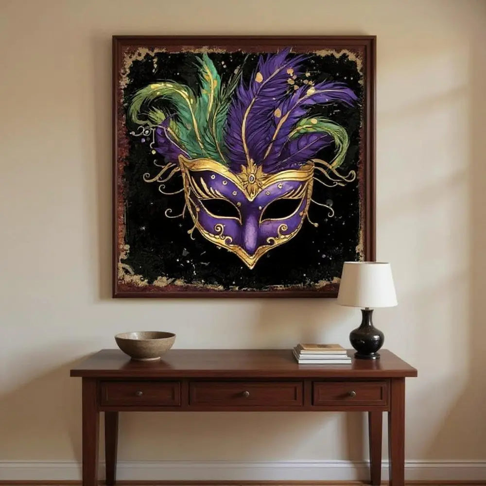 12" X 12" Black Gold And Purple Mardi Gras Canvas Square Hanging Wall Decor HomeRoots