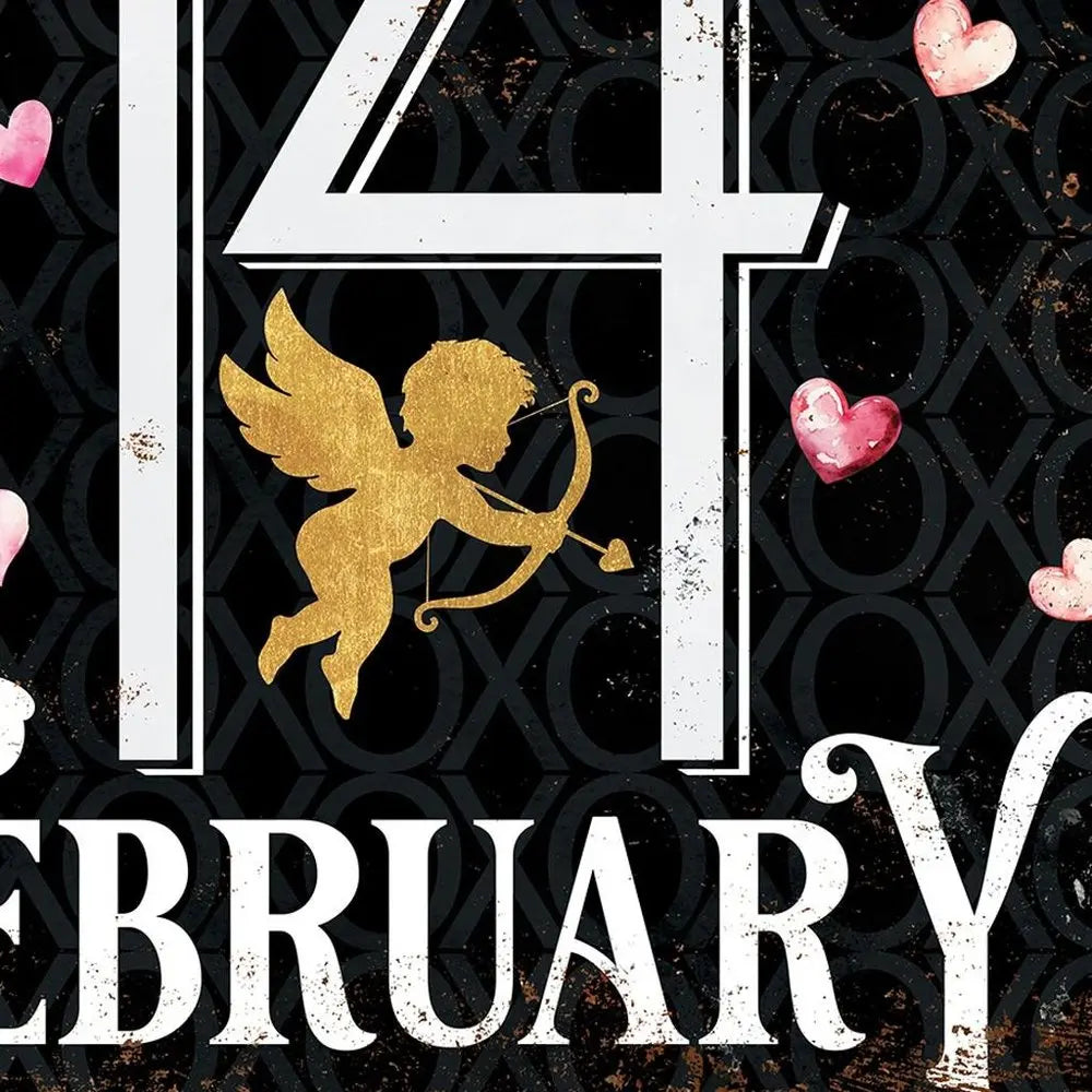 12" X 12" Black White And Pink Valentine's Day 14-Feb Canvas Square Hanging Wall Decor HomeRoots