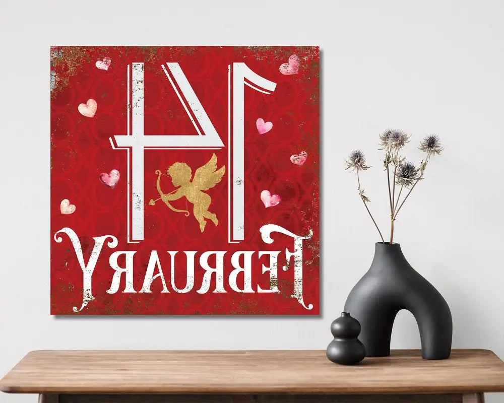 12" X 12" Red Pink And White Valentine's Day 14-Feb Canvas Square Hanging Wall Decor HomeRoots