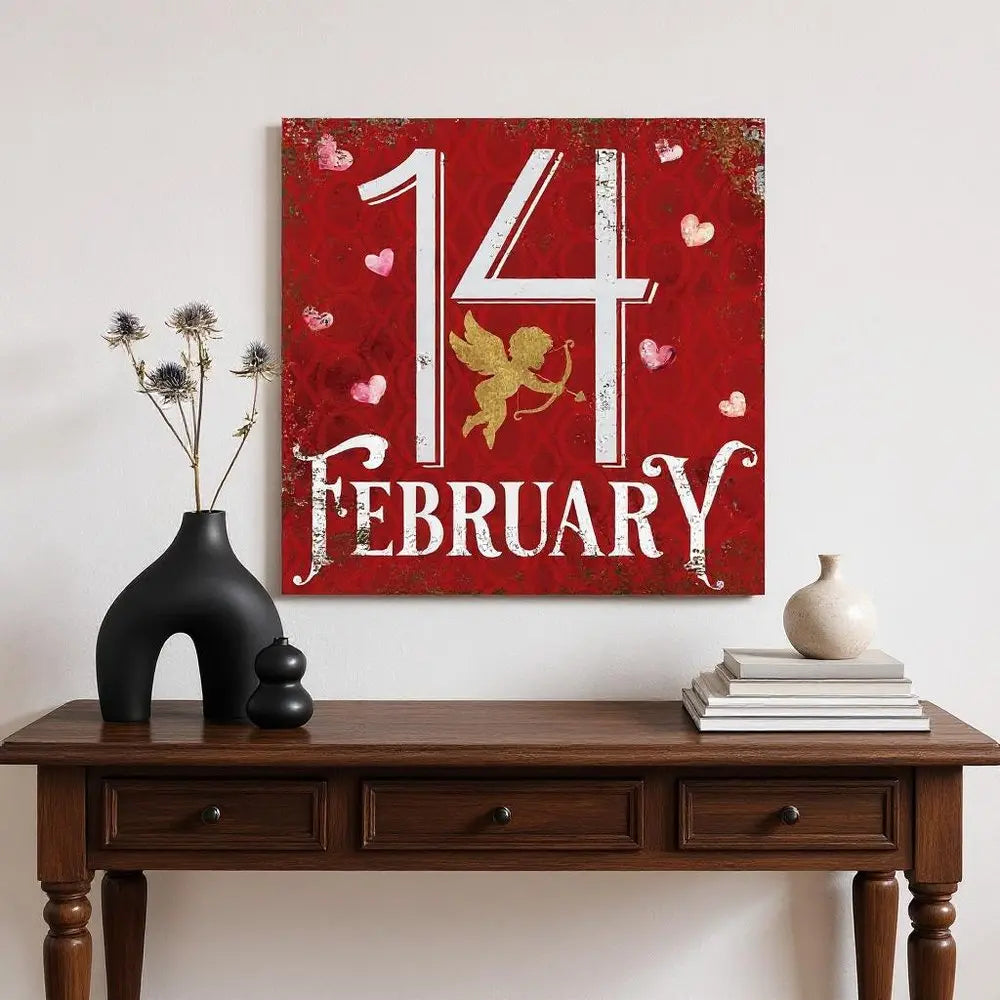 12" X 12" Red Pink And White Valentine's Day 14-Feb Canvas Square Hanging Wall Decor HomeRoots