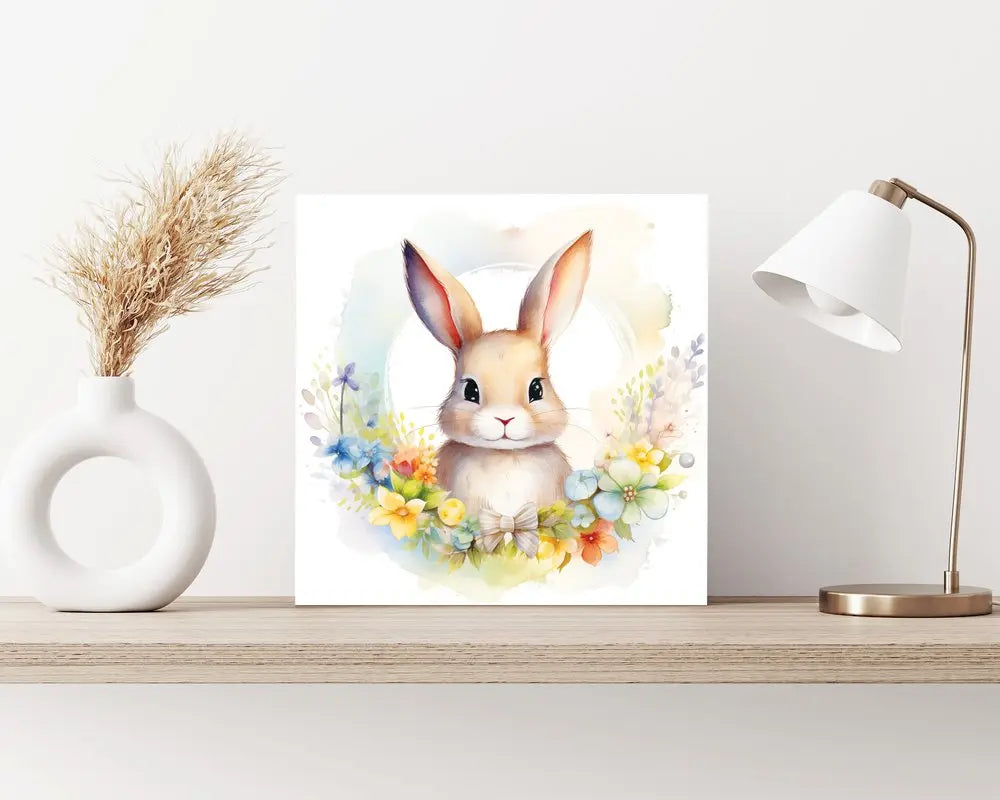 12" X 12" White Yellow And Pink Rabbit Easter Floral Canvas Square Hanging Wall Decor HomeRoots