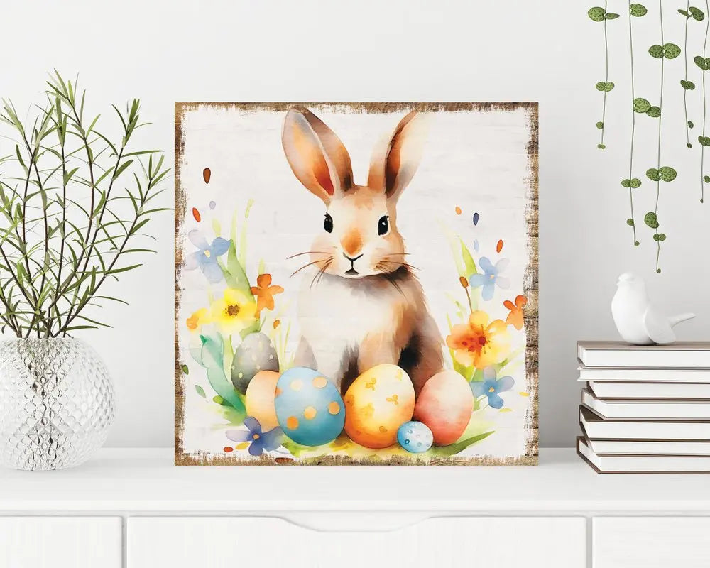 12" X 12" White Yellow And Pink Rabbit Easter Floral Canvas Square Hanging Wall Decor HomeRoots