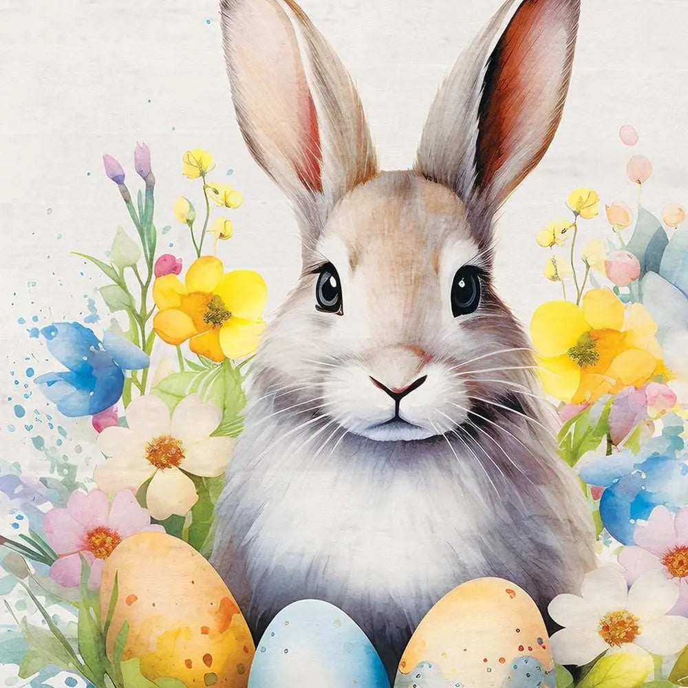 12" X 12" White Yellow And Pink Rabbit Easter Floral Canvas Square Hanging Wall Decor HomeRoots