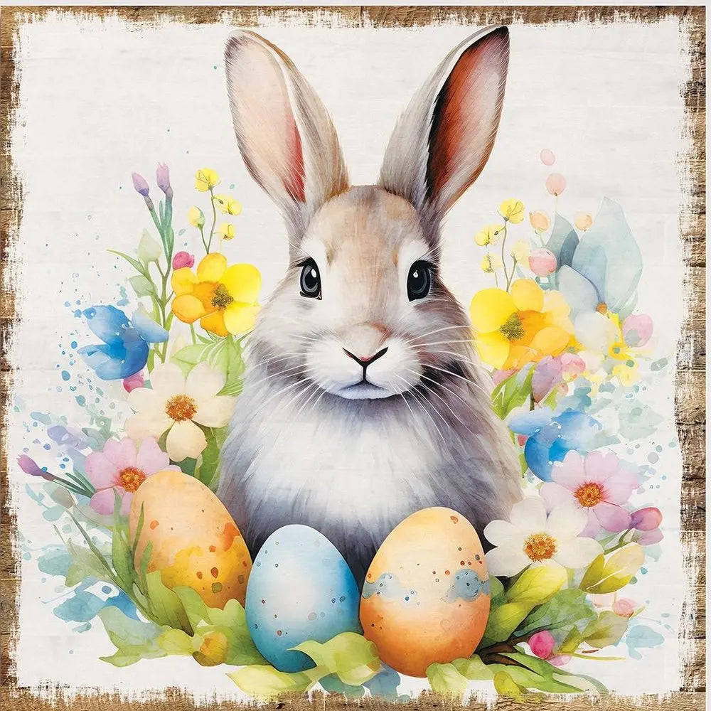 12" X 12" White Yellow And Pink Rabbit Easter Floral Canvas Square Hanging Wall Decor HomeRoots