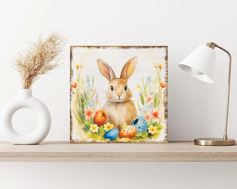 12" X 12" White Yellow And Pink Rabbit Easter Floral Canvas Square Hanging Wall Decor HomeRoots