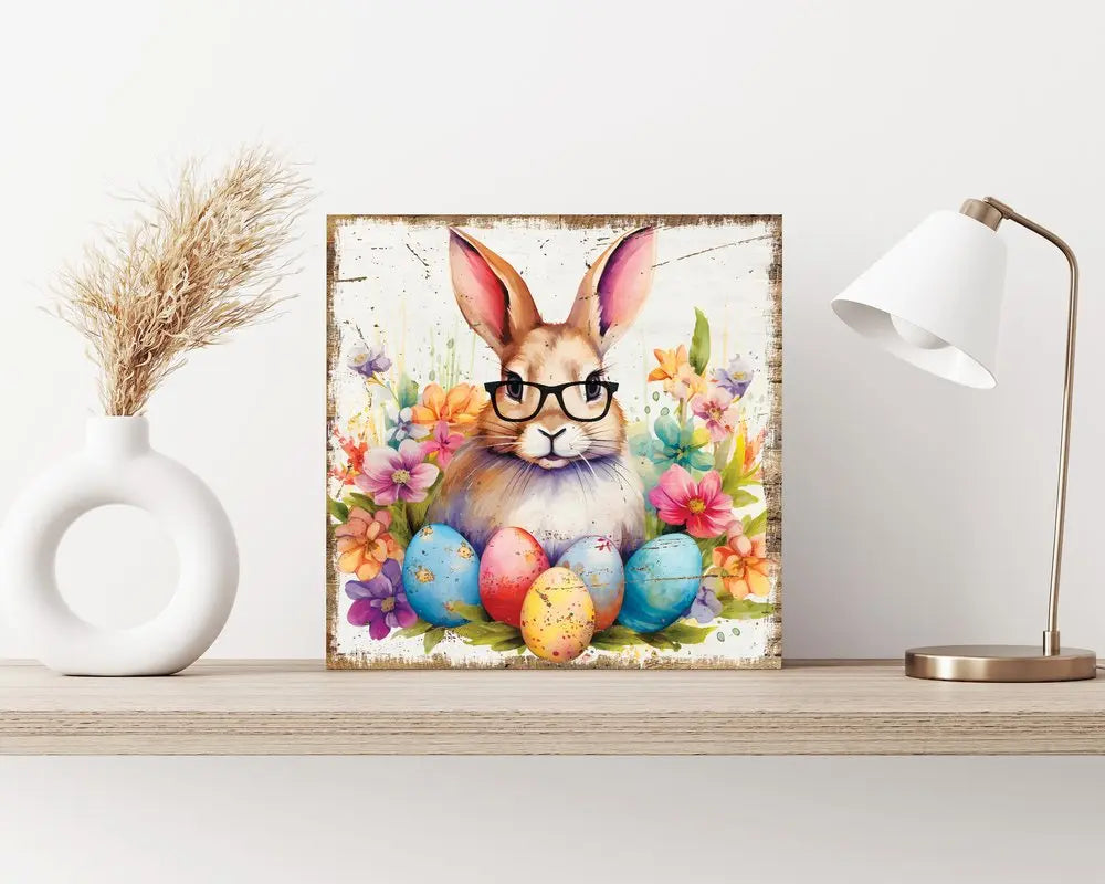 12" X 12" White Yellow And Pink Rabbit Easter Floral Canvas Square Hanging Wall Decor HomeRoots
