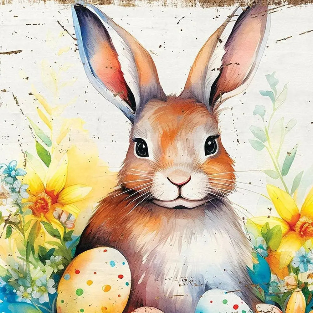 12" X 12" White Yellow And Pink Rabbit Easter Floral Canvas Square Hanging Wall Decor HomeRoots