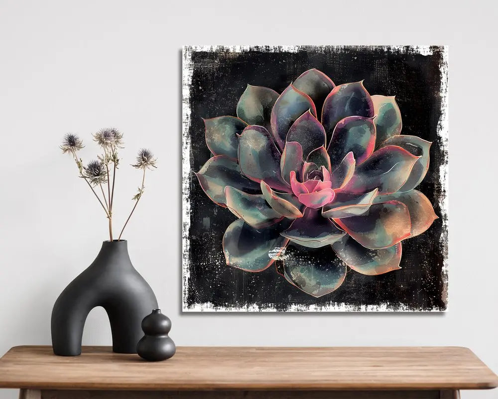 12" X 12" Black And Green Succulent Floral Canvas Square Hanging Wall Decor HomeRoots