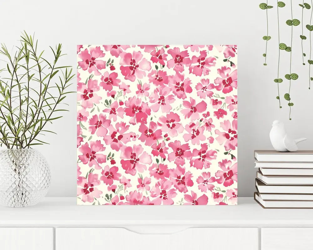 12" X 12" White And Pink Flower Floral Canvas Square Hanging Wall Decor HomeRoots