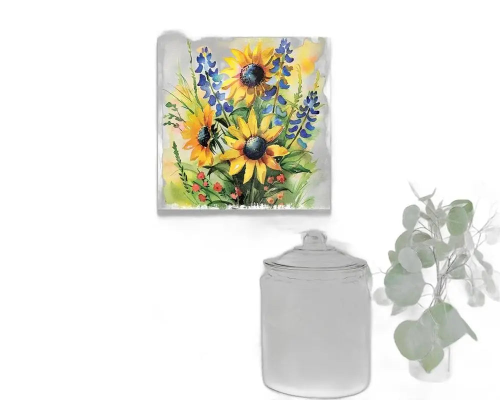 12" X 12" White Yellow And Blue Flower Floral Canvas Square Hanging Wall Decor HomeRoots