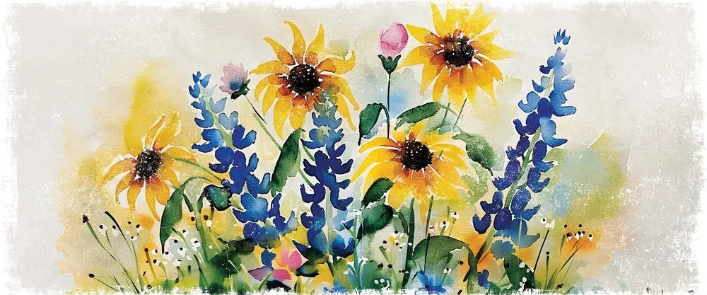 11" X 36" White Yellow And Blue Flower Floral Wood Hanging Wall Decor HomeRoots