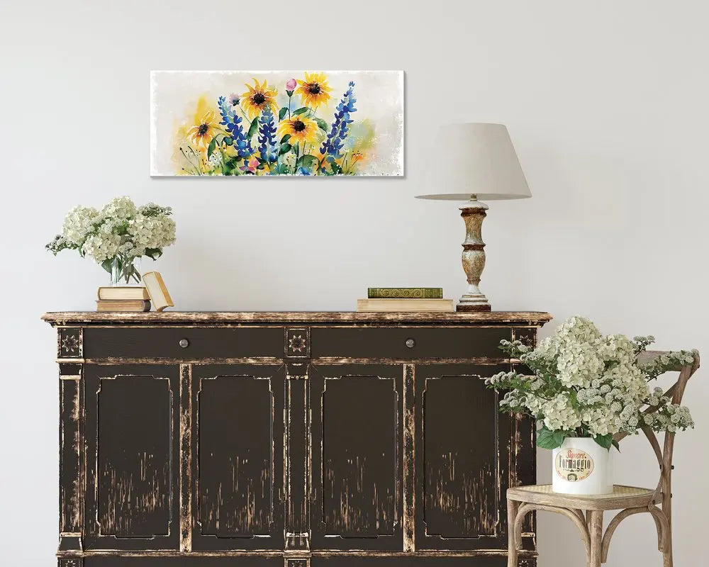 11" X 36" White Yellow And Blue Flower Floral Wood Hanging Wall Decor HomeRoots