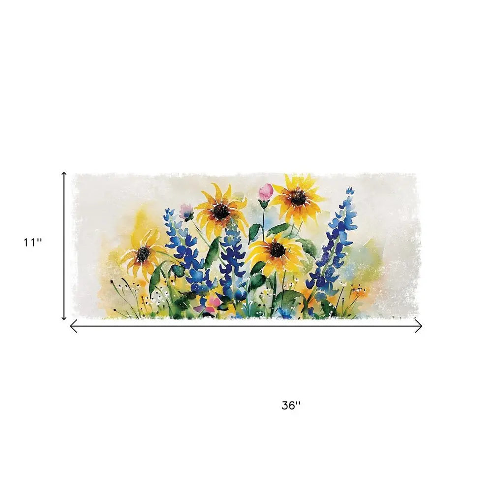 11" X 36" White Yellow And Blue Flower Floral Wood Hanging Wall Decor HomeRoots