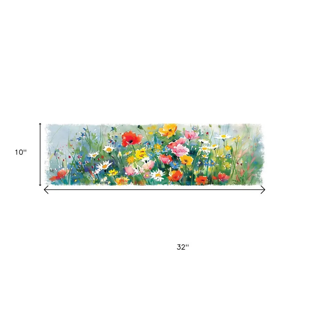 10" X 32" White Green And Red Flower Floral Wood Hanging Wall Decor HomeRoots