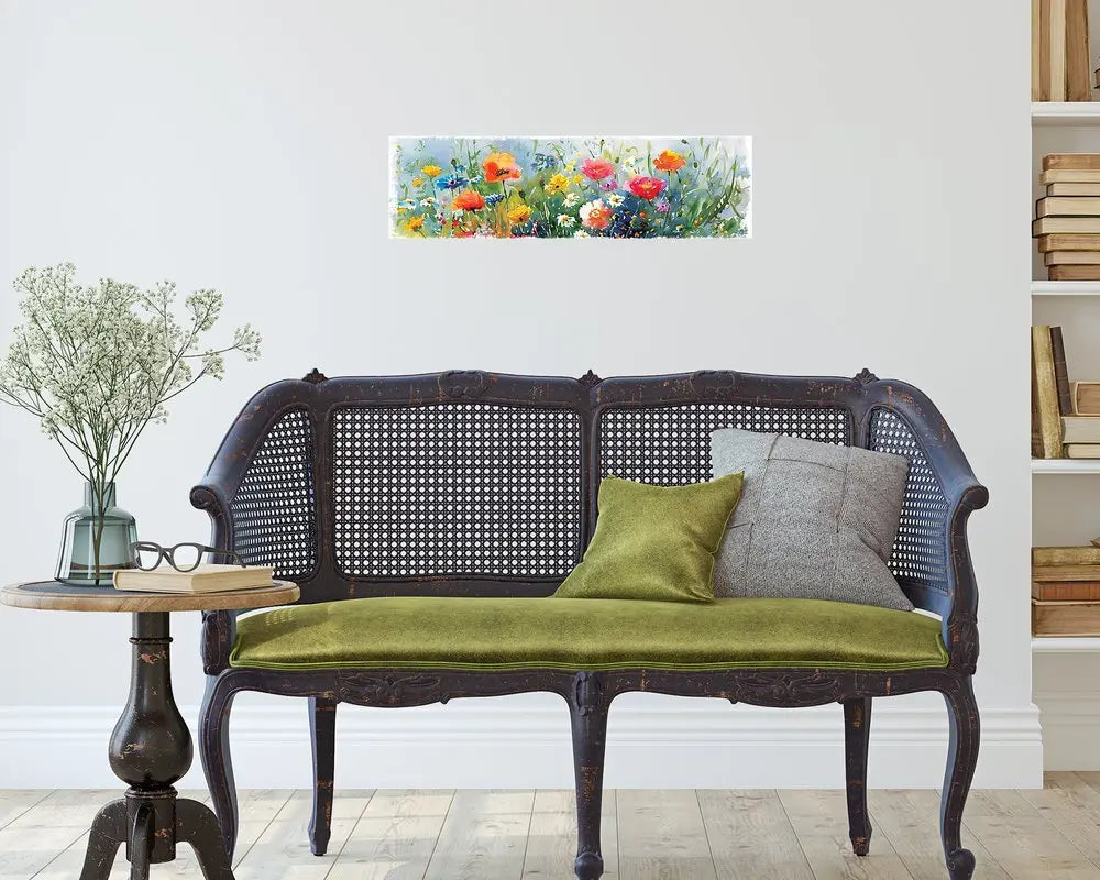 10" X 32" White Green And Red Flower Floral Wood Hanging Wall Decor HomeRoots