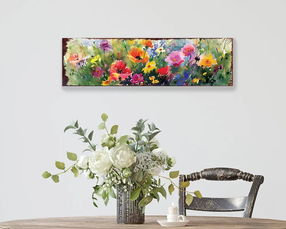 10" X 32" White Green And Red Flower Floral Wood Hanging Wall Decor HomeRoots