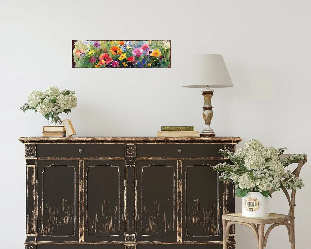 10" X 32" White Green And Red Flower Floral Wood Hanging Wall Decor HomeRoots