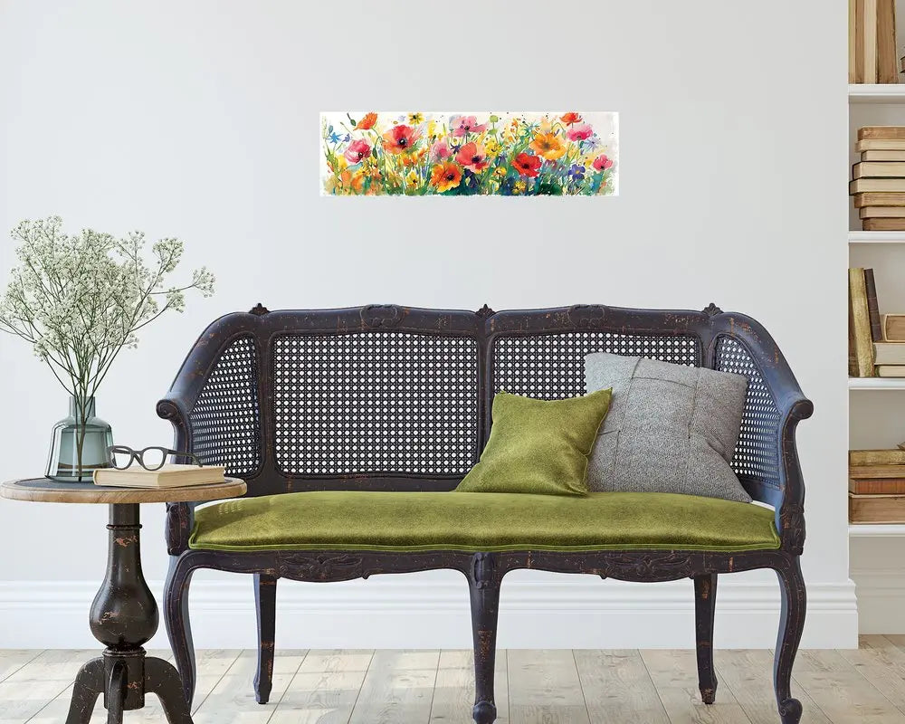 10" X 32" White Green And Red Flower Floral Wood Hanging Wall Decor HomeRoots