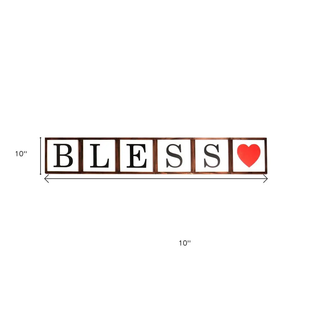 10" X 10" White Black And Red Dream/ Bless Wood Wall Decor HomeRoots