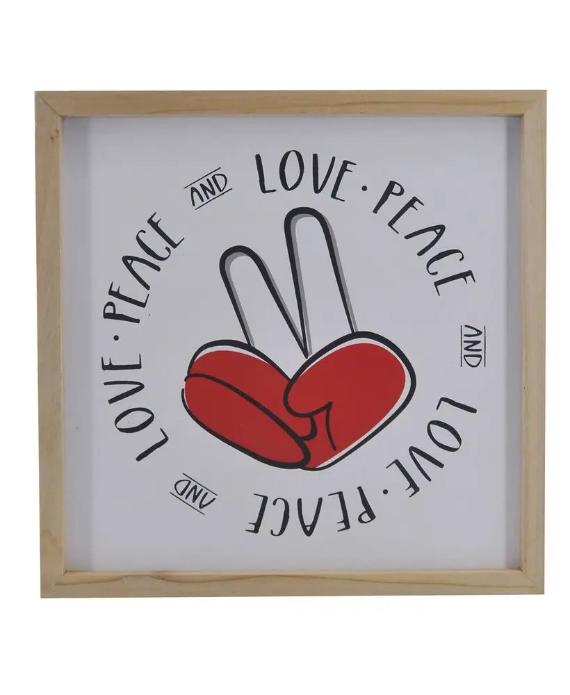 12" X 12" White Red And Black Love Peace Wood Square Wall Decor HomeRoots