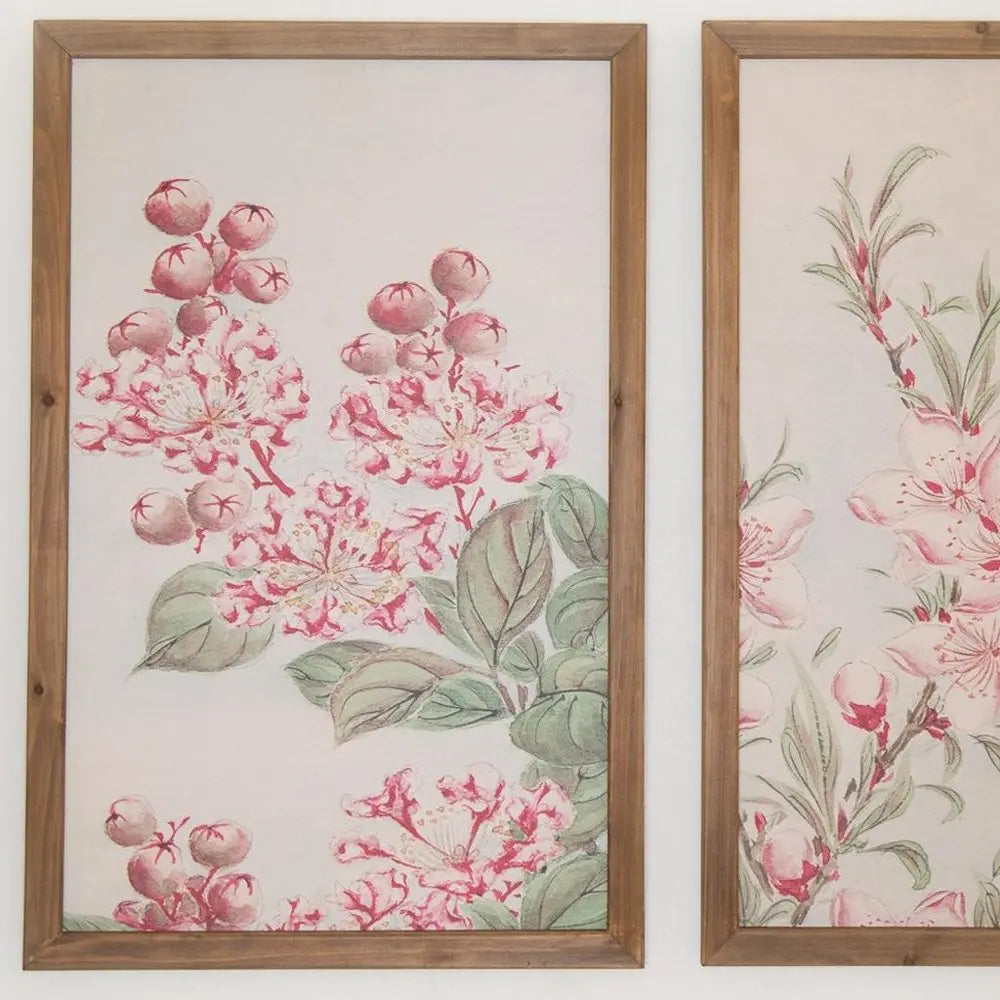 Set of Two Pink And Green Flower Floral Wood Framed Art HomeRoots