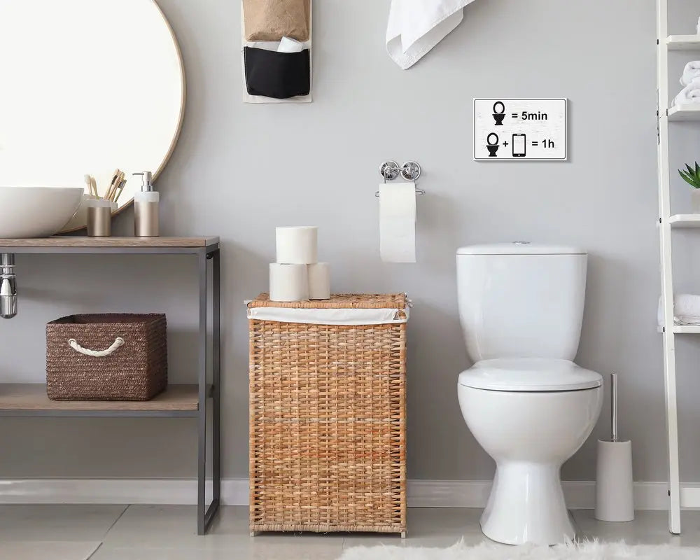 12" X 12" White And Black Toilet = 5 min, Toilet + Phone = 1 Hour Wood Wall Decor HomeRoots