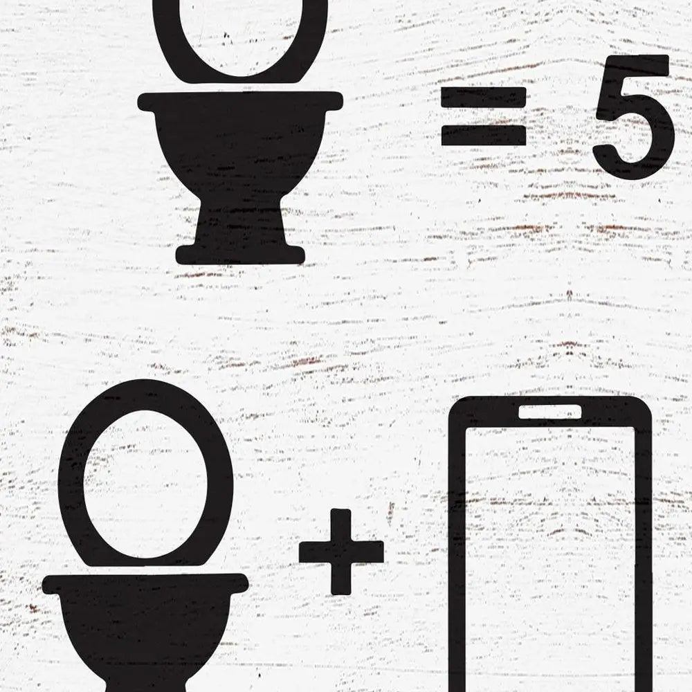 12" X 12" White And Black Toilet = 5 min, Toilet + Phone = 1 Hour Wood Wall Decor HomeRoots