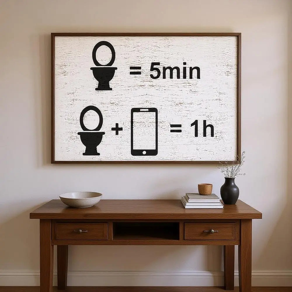 12" X 12" White And Black Toilet = 5 min, Toilet + Phone = 1 Hour Wood Wall Decor HomeRoots