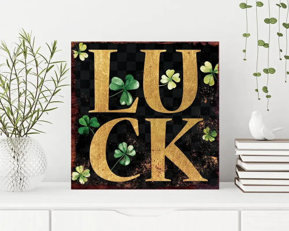 12" X 12" Black Green And Gold St Patrick's Day Floral Luck Canvas Square Wall Decor HomeRoots