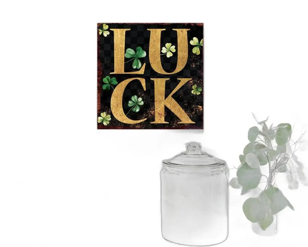 12" X 12" Black Green And Gold St Patrick's Day Floral Luck Canvas Square Wall Decor HomeRoots