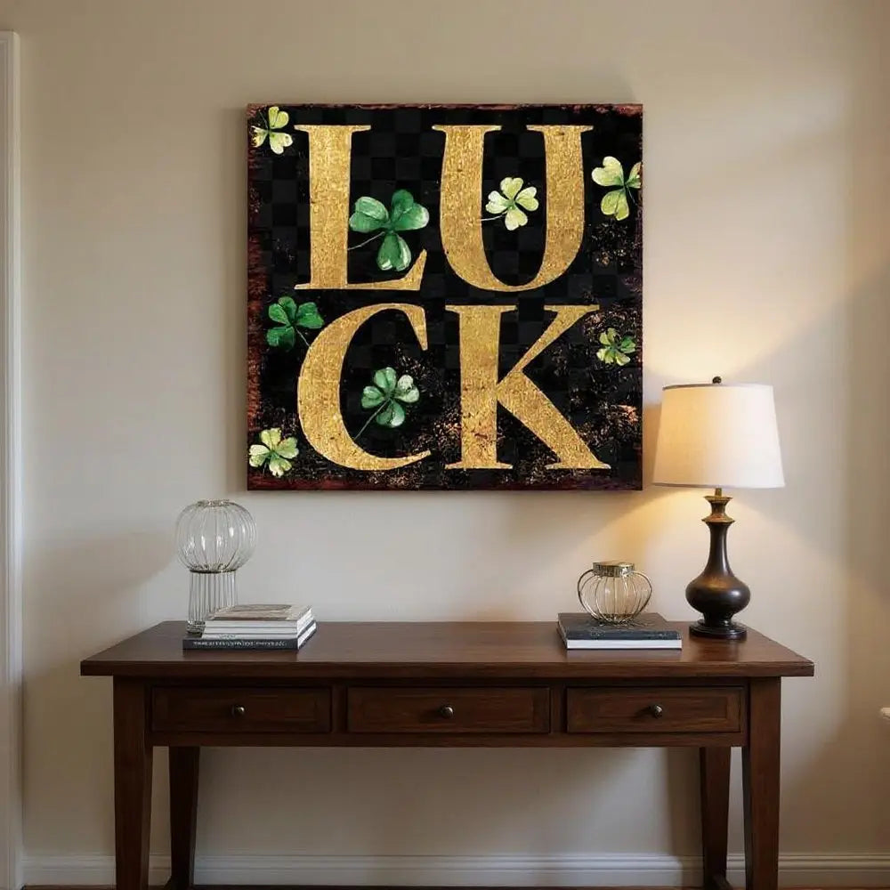 12" X 12" Black Green And Gold St Patrick's Day Floral Luck Canvas Square Wall Decor HomeRoots