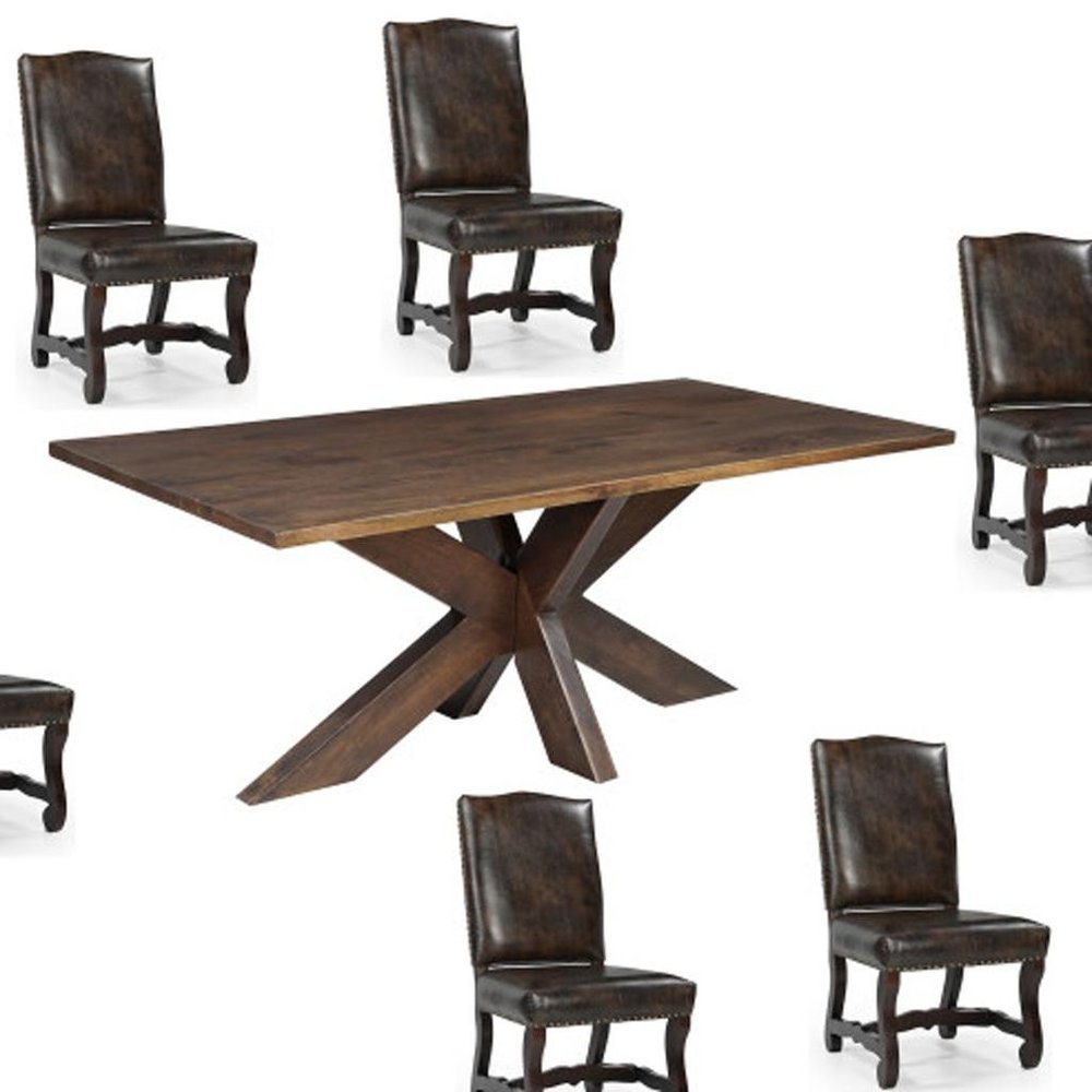 Seven Piece Brown Solid Wood Dining Set with Six Chairs - NOVA HOME FURNITURE