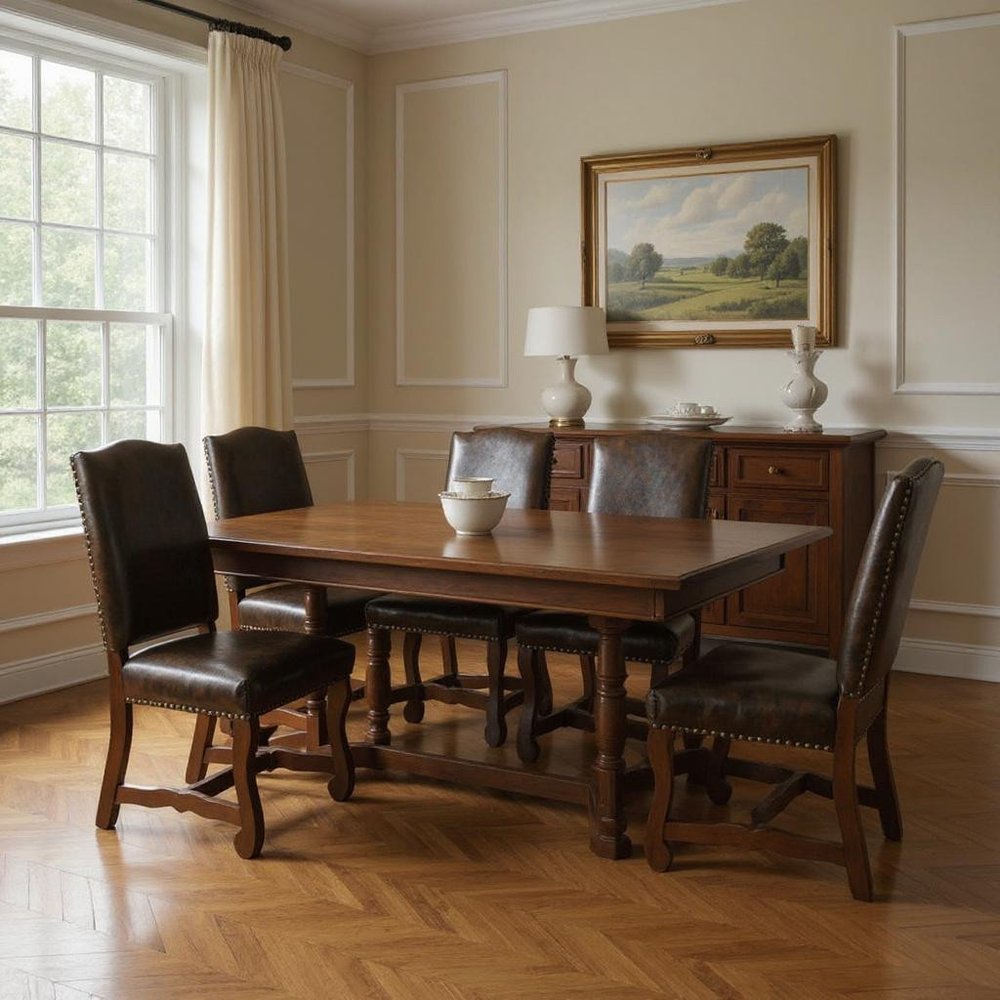 Seven Piece Brown Solid Wood Dining Set with Six Chairs - NOVA HOME FURNITURE