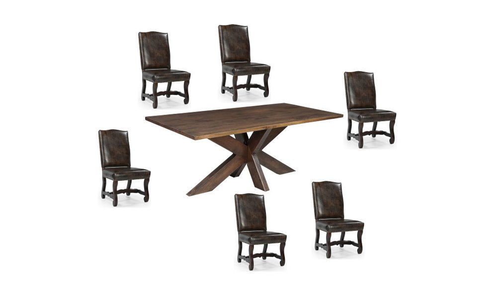 Seven Piece Brown Solid Wood Dining Set with Six Chairs - NOVA HOME FURNITURE