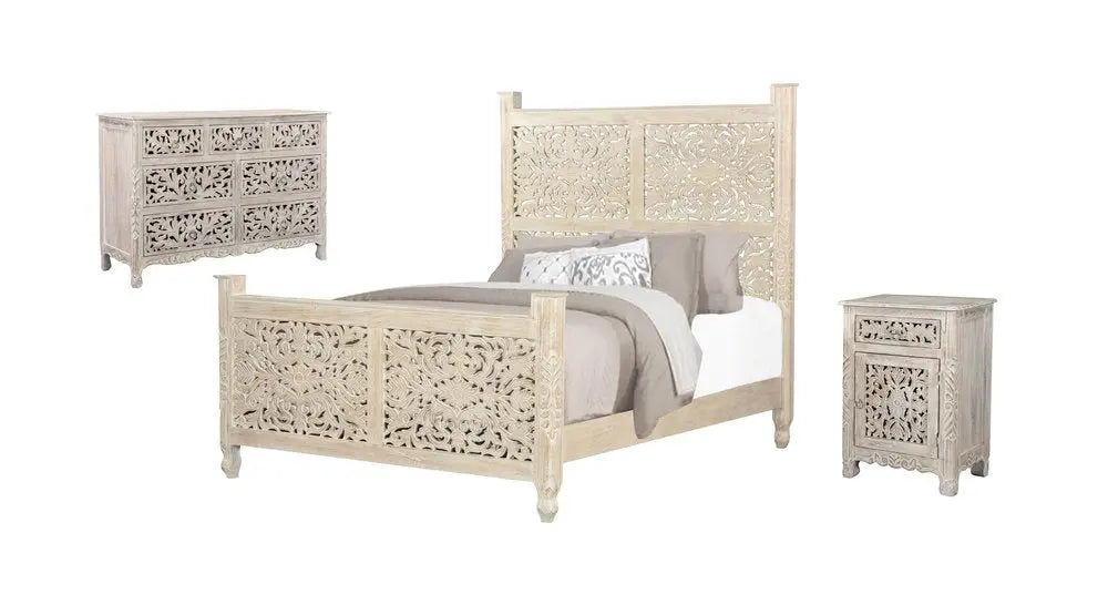 Three Piece White Solid Wood Bedroom Set HomeRoots